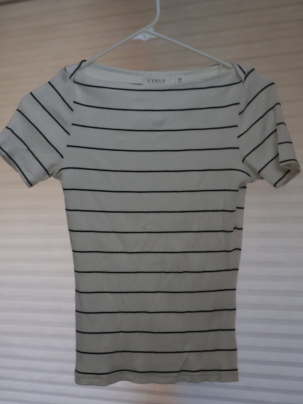 Cyrus Women's White & Black Striped Boat Neck Top